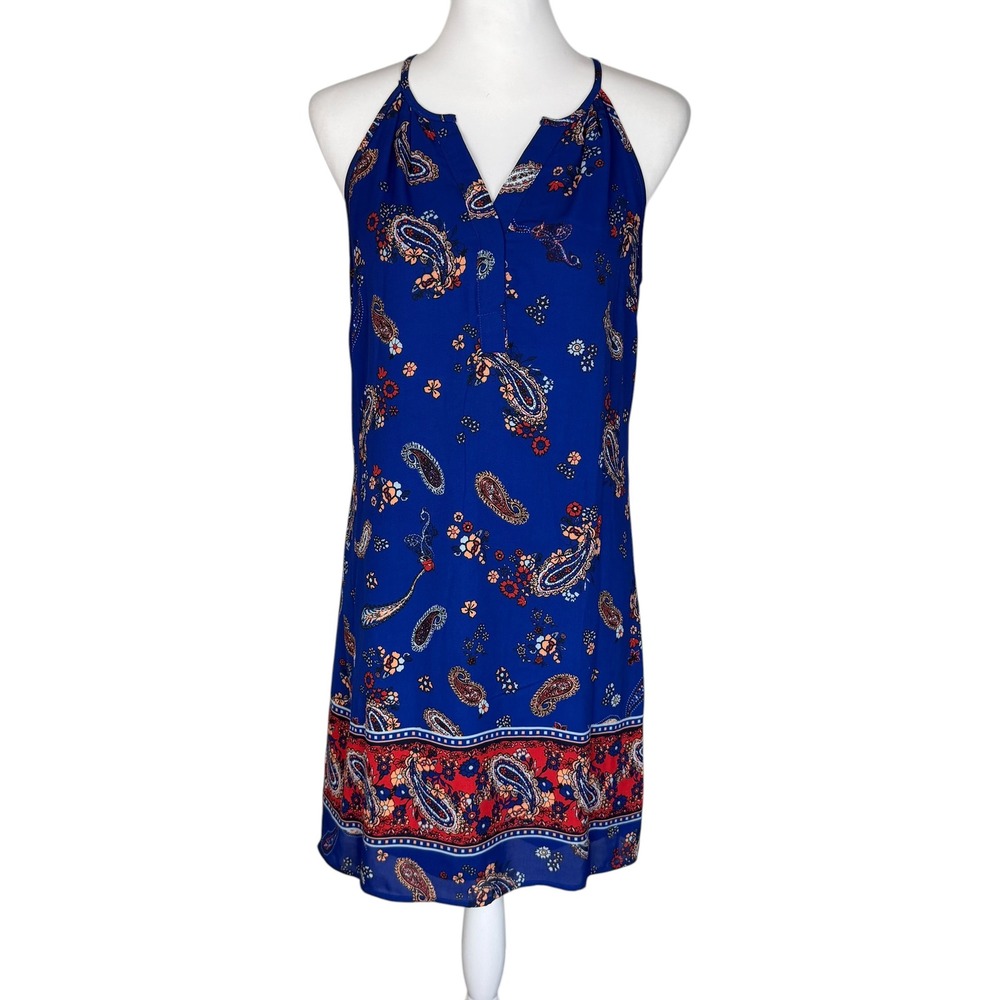 Skies Are Blue Womens Paisley Halter Mini Dress‎ Blue Red Floral Size Small